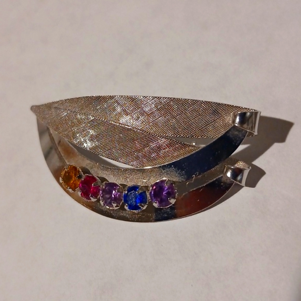 Jerome Fleischer Sterling Silver With Multi Colors Brooch 1950s